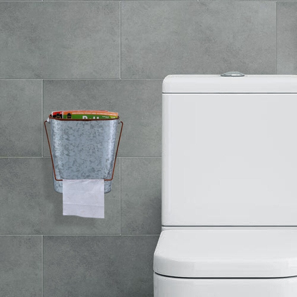Farmhouse Style Iron Bucket Design Toilet Paper Holder Wall Rack