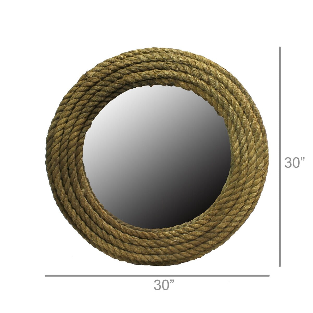 Farmhouse Style Round Rope Encased Wall Mirror, Natural Brown