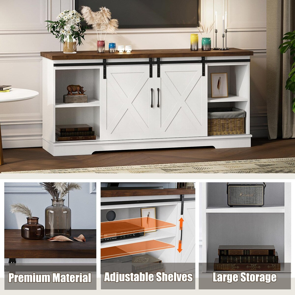 Farmhouse TV Stand for 65 Inch TV