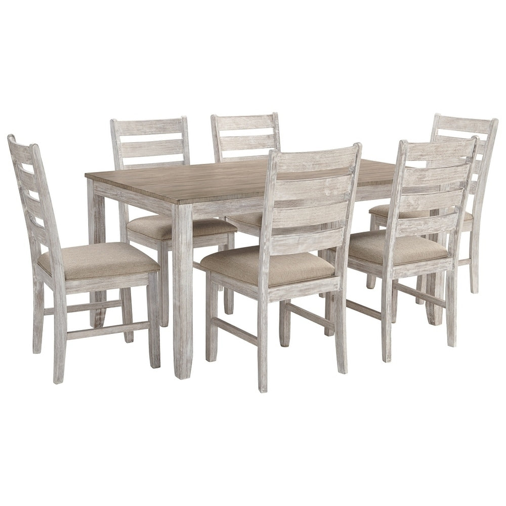 Farmhouse Two Tone Dining Set with 1 Table and 6 Chairs, Weathered Brown