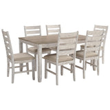 Farmhouse Two Tone Dining Set with 1 Table and 6 Chairs, Weathered Brown