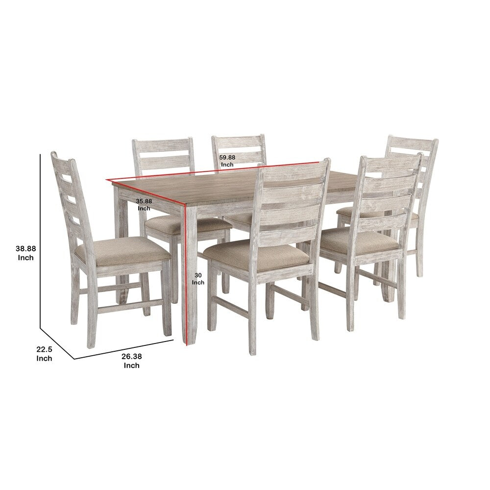 Farmhouse Two Tone Dining Set with 1 Table and 6 Chairs, Weathered Brown