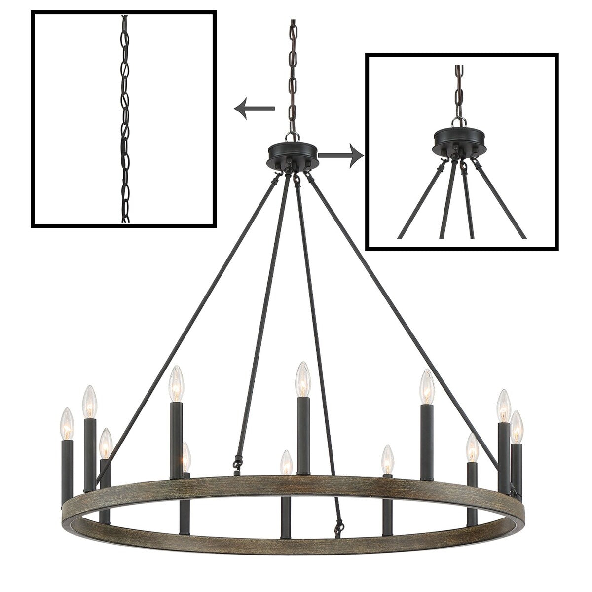 Clihome 12 Light Candle Style Wagon Wheel Chandelier