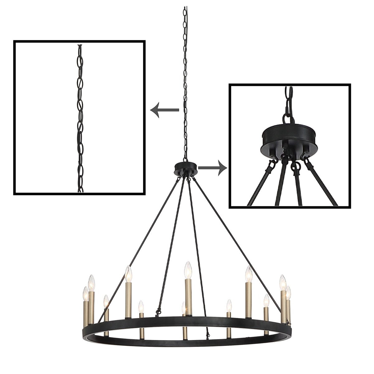 Clihome 12 Light Candle Style Wagon Wheel Chandelier