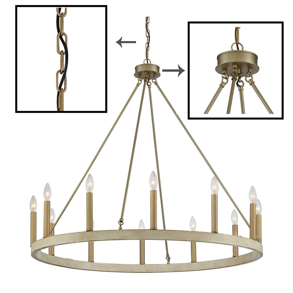 Clihome 12 Light Candle Style Wagon Wheel Chandelier