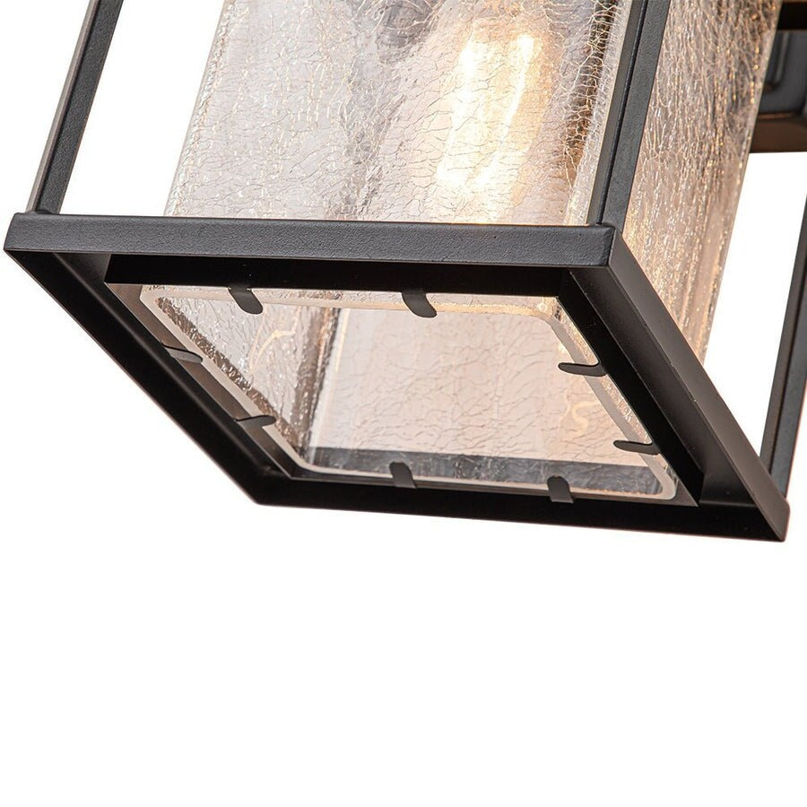 Black Waterproof IP23 1-Light Dimmable Square Lantern Wall Sconce