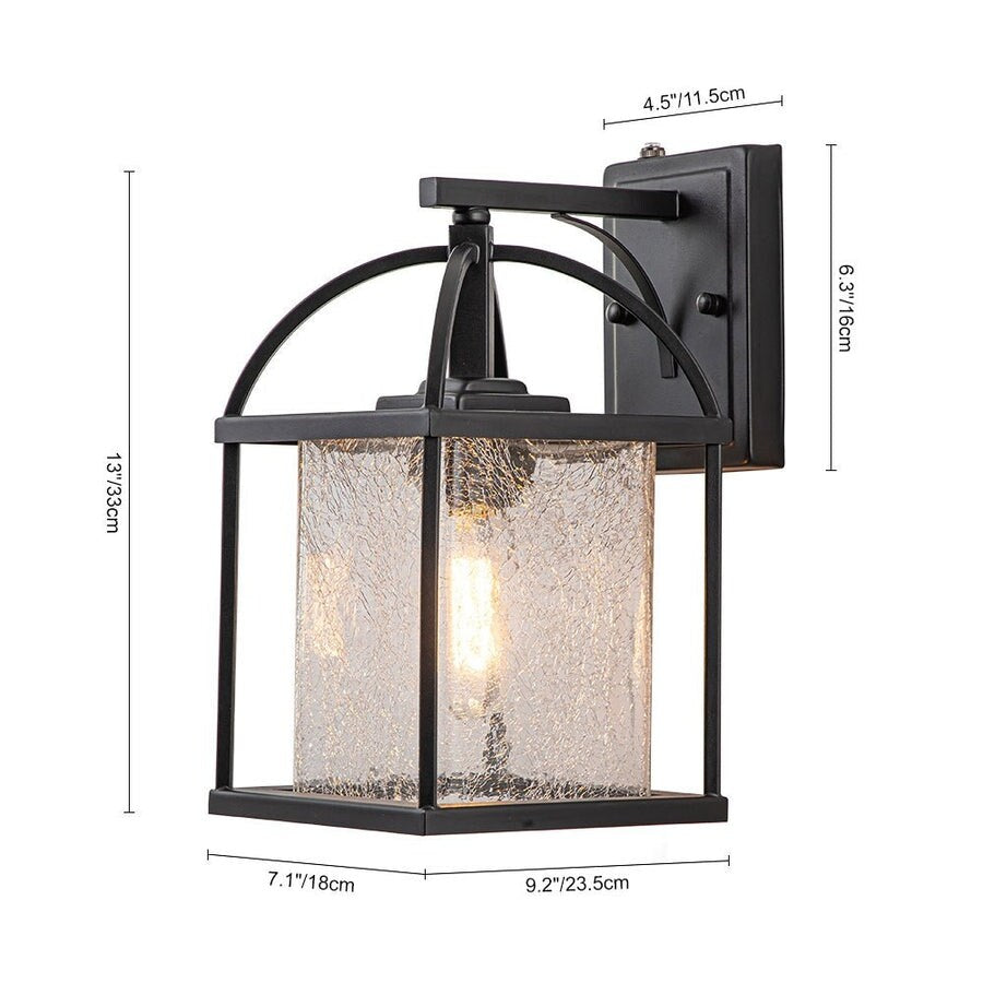 Black Waterproof IP23 1-Light Dimmable Square Lantern Wall Sconce