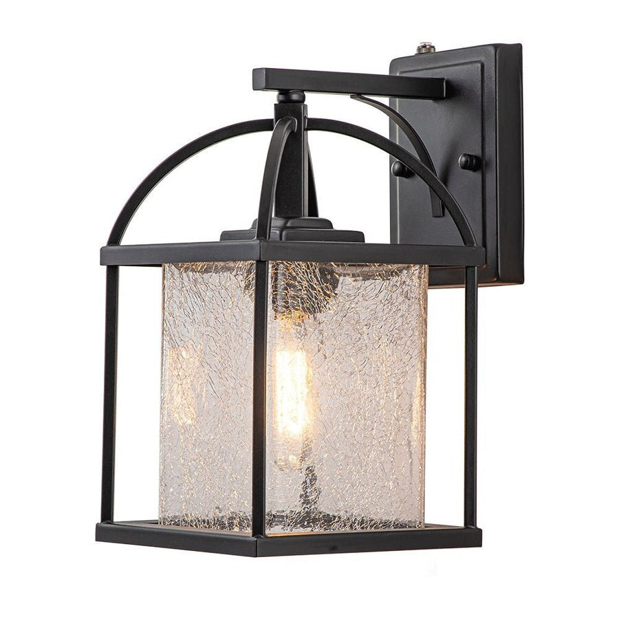 Black Waterproof IP23 1-Light Dimmable Square Lantern Wall Sconce