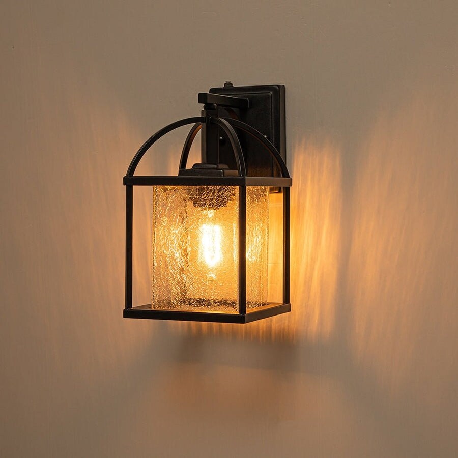 Black Waterproof IP23 1-Light Dimmable Square Lantern Wall Sconce