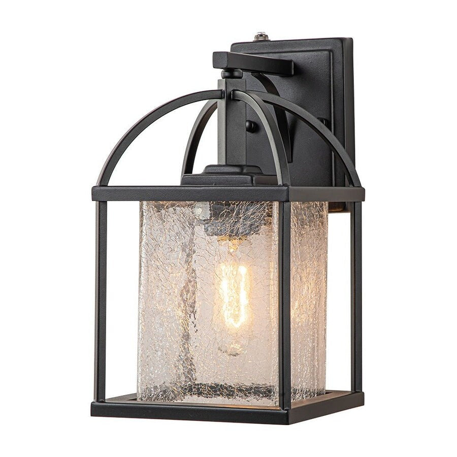 Black Waterproof IP23 1-Light Dimmable Square Lantern Wall Sconce