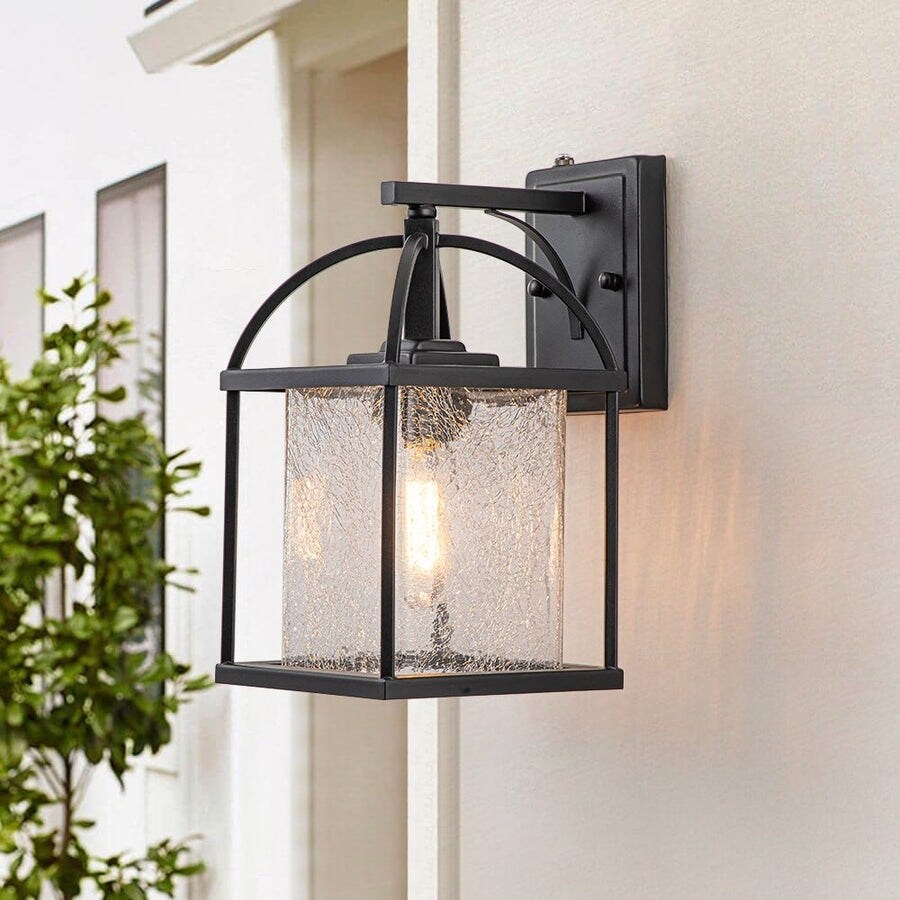 Black Waterproof IP23 1-Light Dimmable Square Lantern Wall Sconce