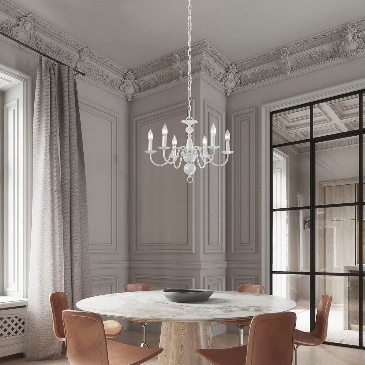 Farmhouse White Chandelier 6-Light Modern Pendant Light 20" Wide