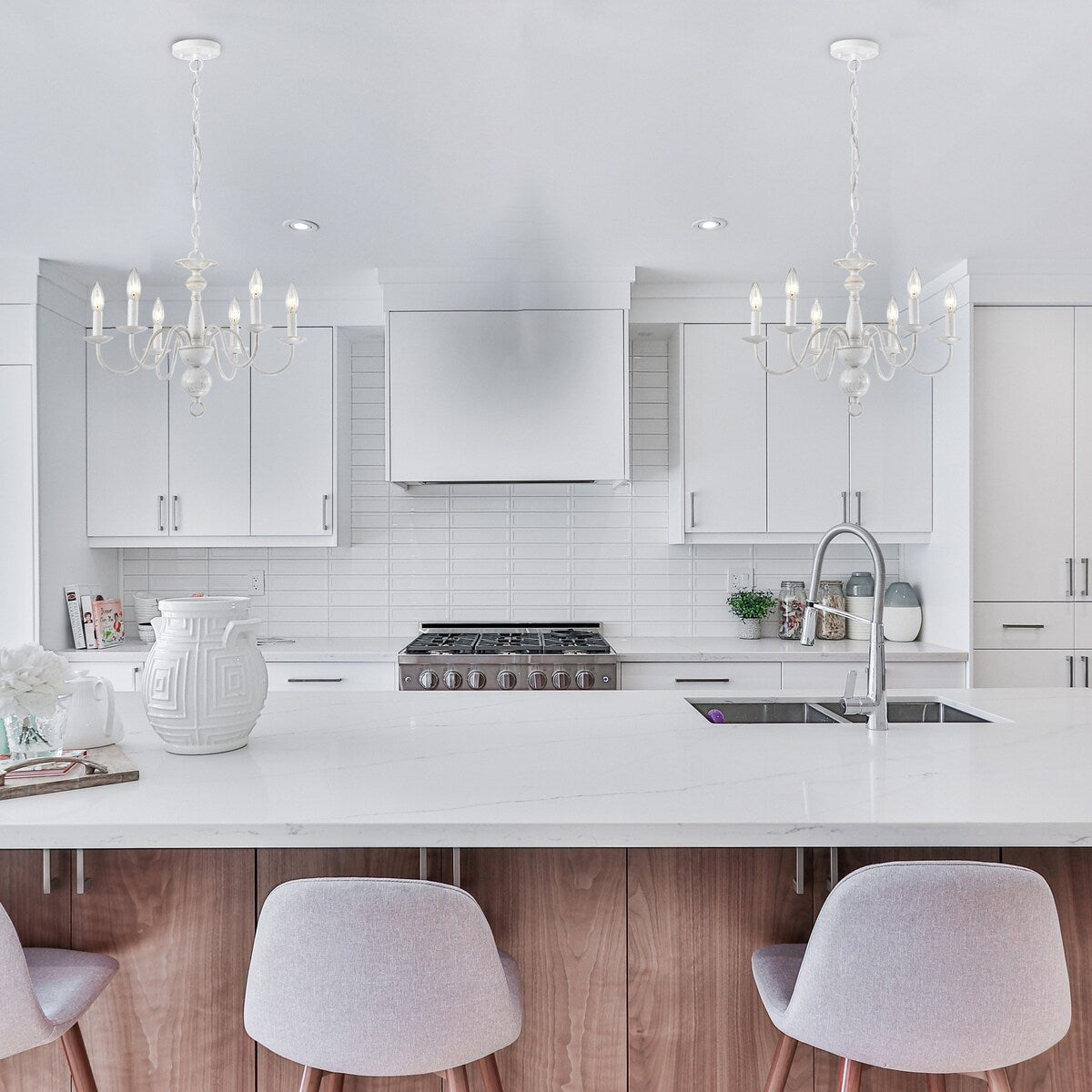 Farmhouse White Chandelier 6-Light Modern Pendant Light 20" Wide