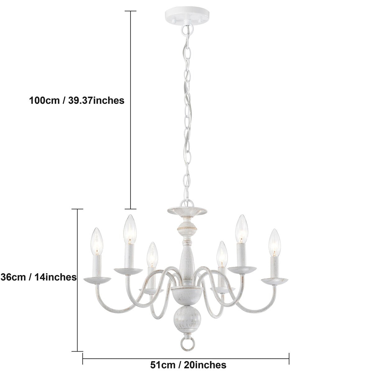 Farmhouse White Chandelier 6-Light Modern Pendant Light 20" Wide