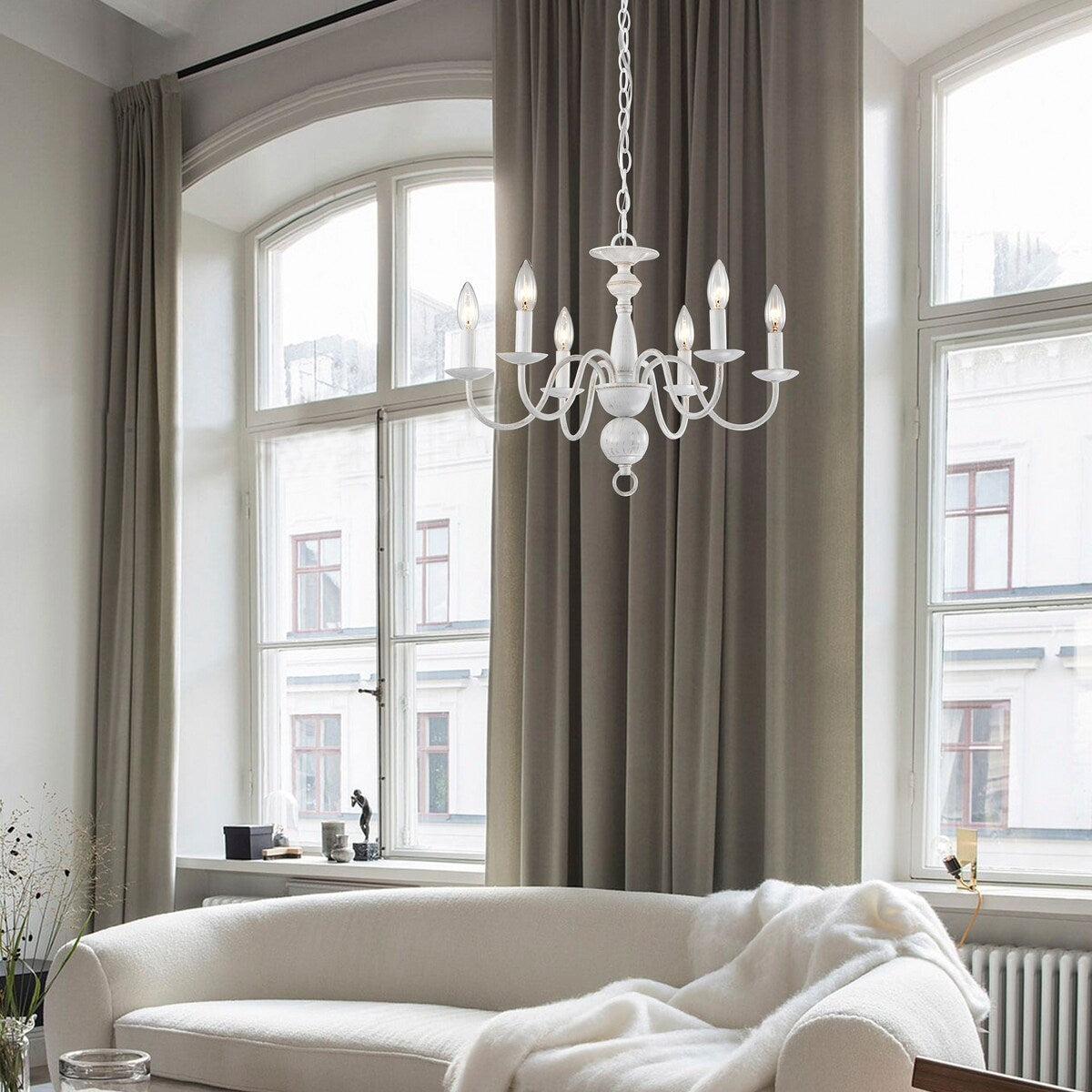 Farmhouse White Chandelier 6-Light Modern Pendant Light 20" Wide