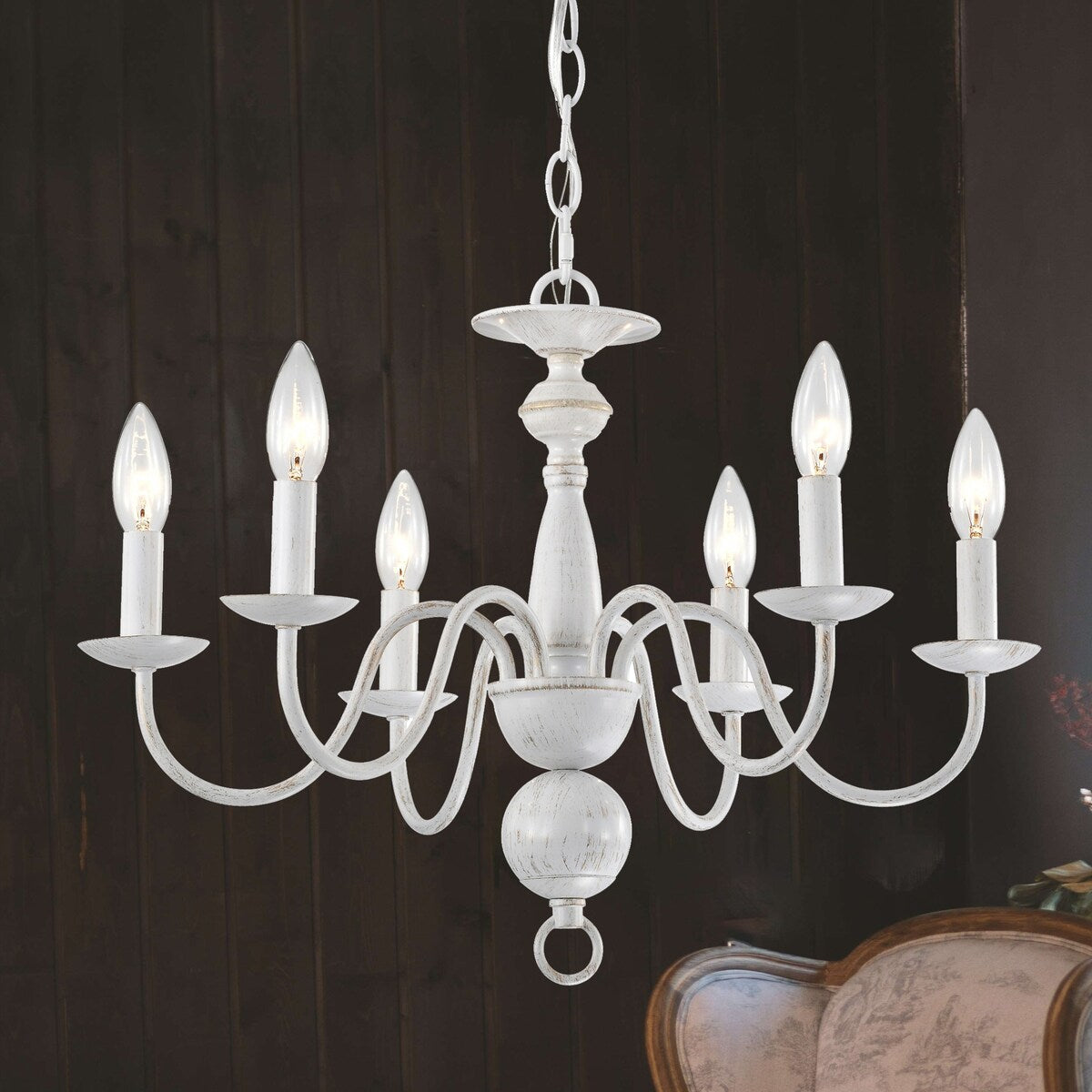 Farmhouse White Chandelier 6-Light Modern Pendant Light 20" Wide