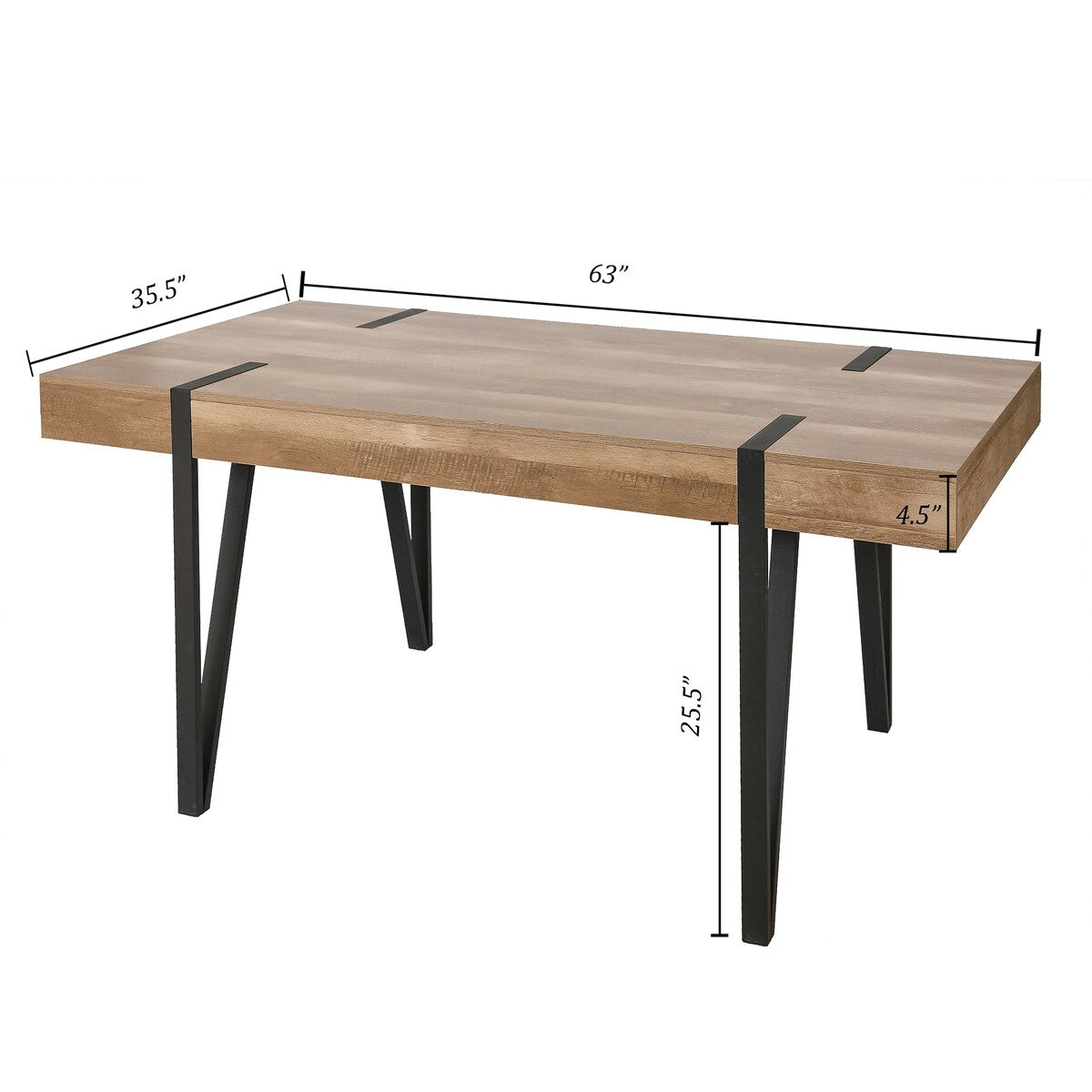 White Oak Wood Finish and Metal Dining Table - 30" H x 63" W x 35.5" D