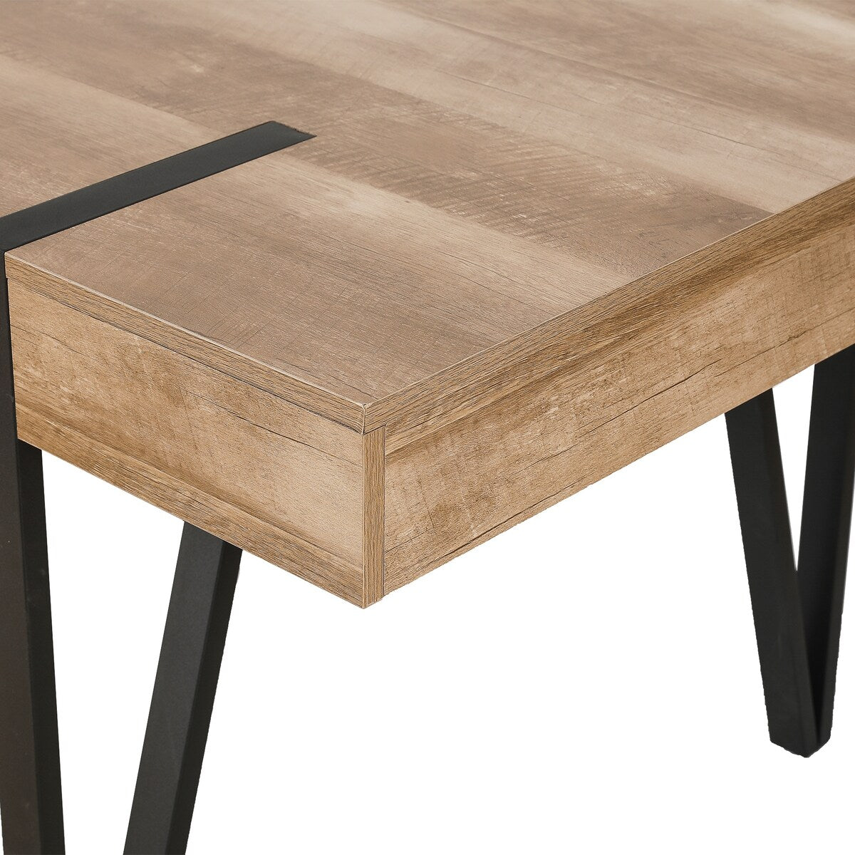 White Oak Wood Finish and Metal Dining Table - 30" H x 63" W x 35.5" D