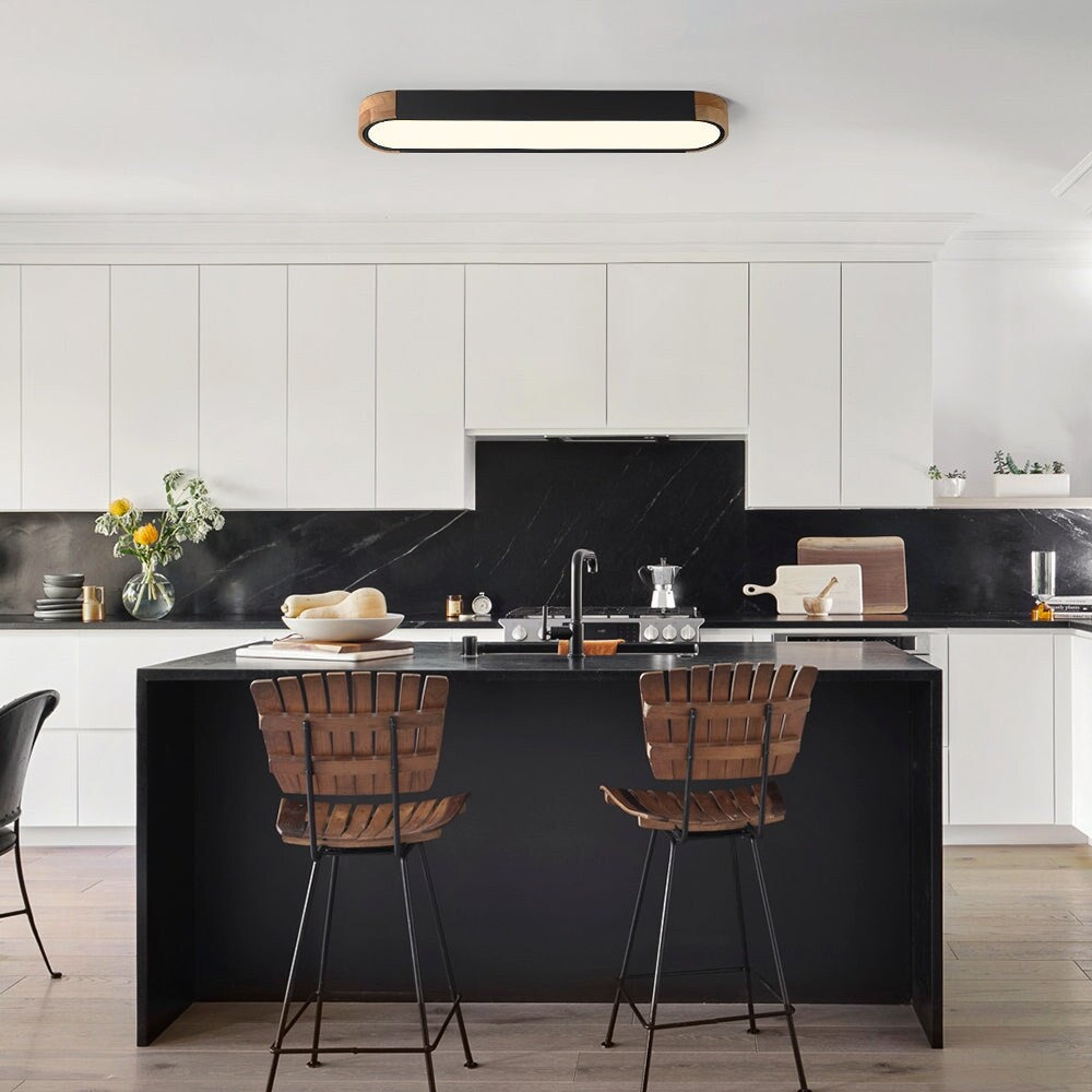 Farmhouse Wood Long Oval Dimmable LED Flush Mount - 37" 3000k/6000k