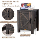 Farmhouse Wood Nightstand with Charging Station, End Table, Side Table