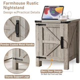 Farmhouse Wood Nightstand with Charging Station, End Table, Side Table
