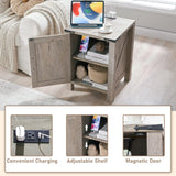Farmhouse Wood Nightstand with Charging Station, End Table, Side Table