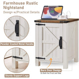 Farmhouse Wood Nightstand with Charging Station, End Table, Side Table