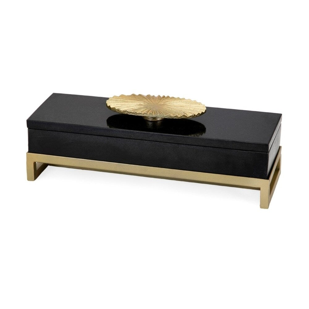 Fascinating Karan Marble Box on Stand - Black & Gold - Benzara - Black and Gold