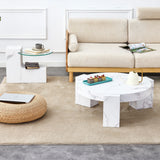 Fashionable Marble Textured MDF Coffee Table with Side Table, Versatile for Living Room and Bedroom