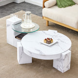 Fashionable Marble Textured MDF Coffee Table with Side Table, Versatile for Living Room and Bedroom