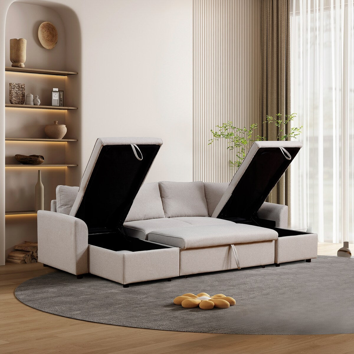 Fashionable U-Shape Pull-out Sleeper Sectional Sofa