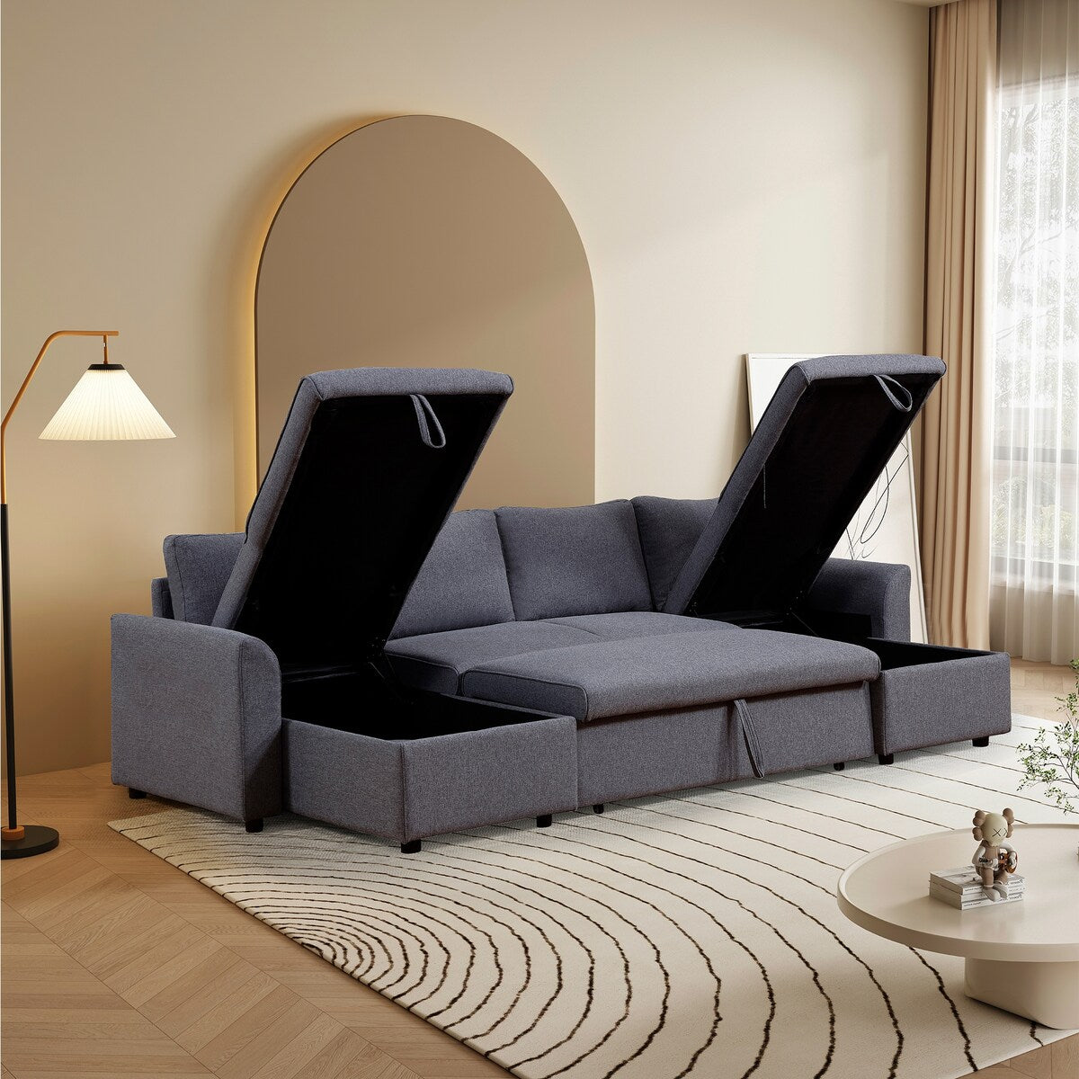 Fashionable U-Shape Pull-out Sleeper Sectional Sofa