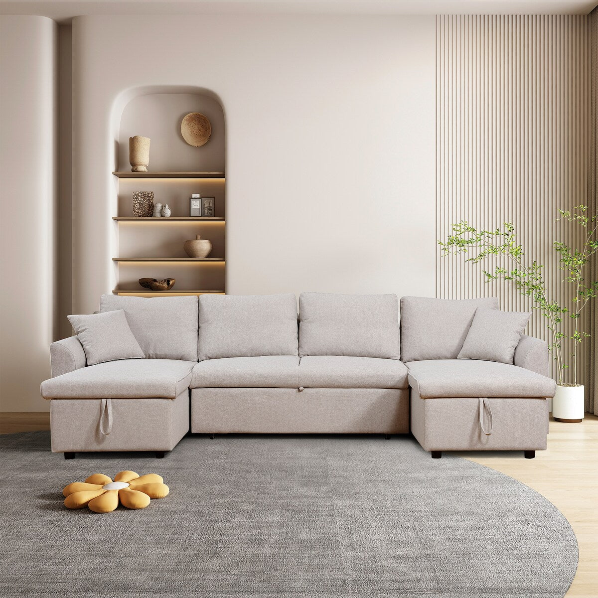 Fashionable U-Shape Pull-out Sleeper Sectional Sofa