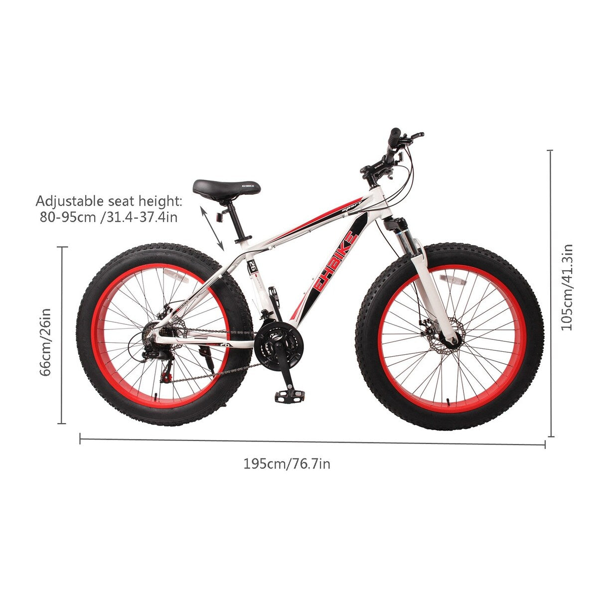 Fat Tire Mountain Bike,26-Inch Wheels,21-Speed,Aluminum alloy , Front and Rear Brakes - 76.77x24.8x43.3in