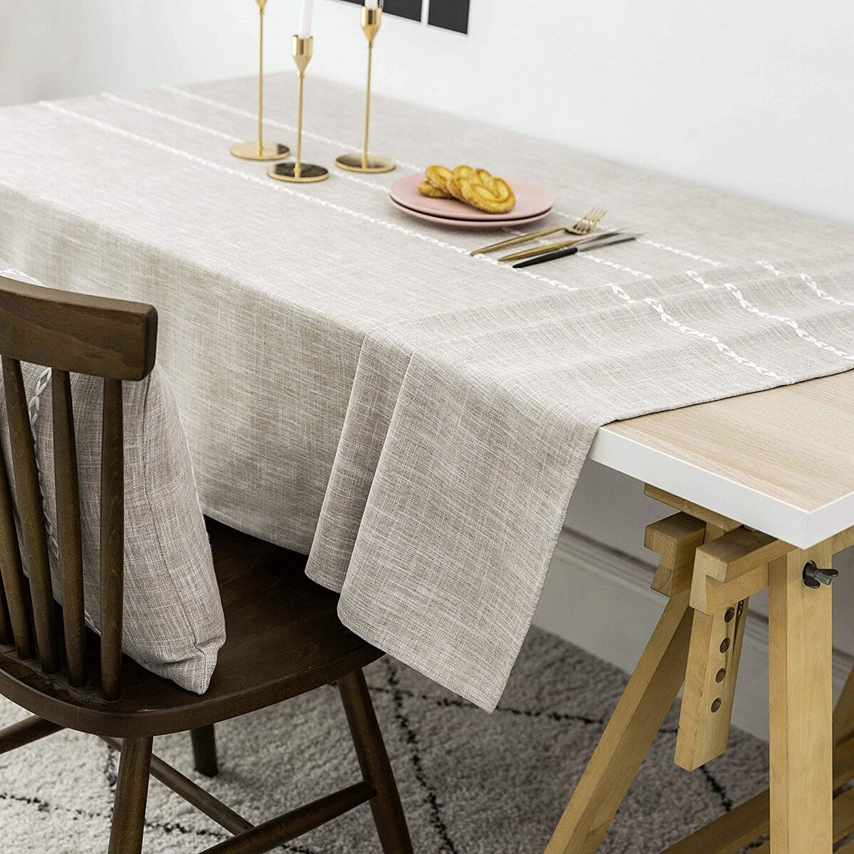 Faux Burlap Tablecloth Rectangular Oblong Table Cover
