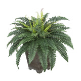 Faux Fern in Short Wood Washed Planter