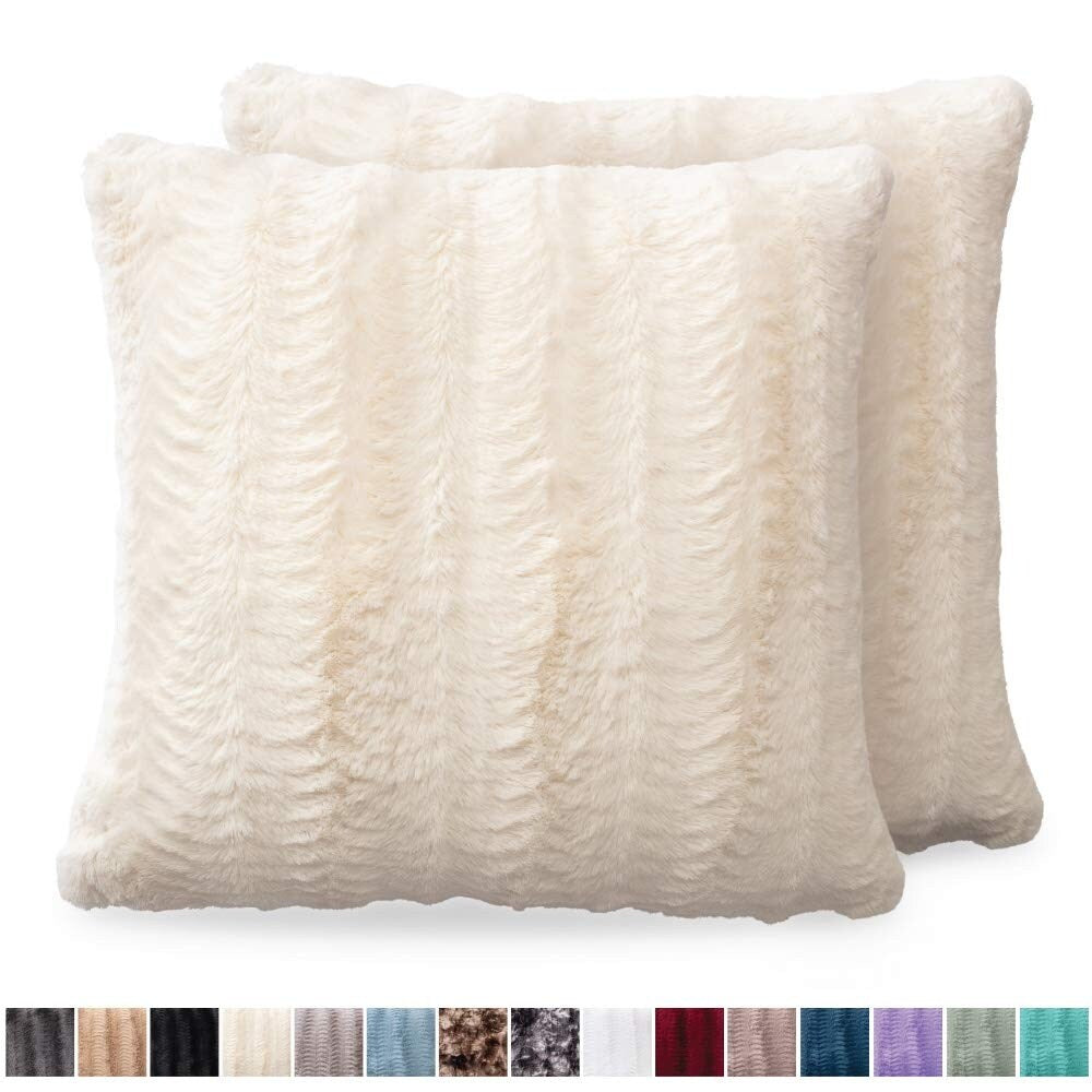 Faux Fur Pillowcases,18x18, Ivory Cream