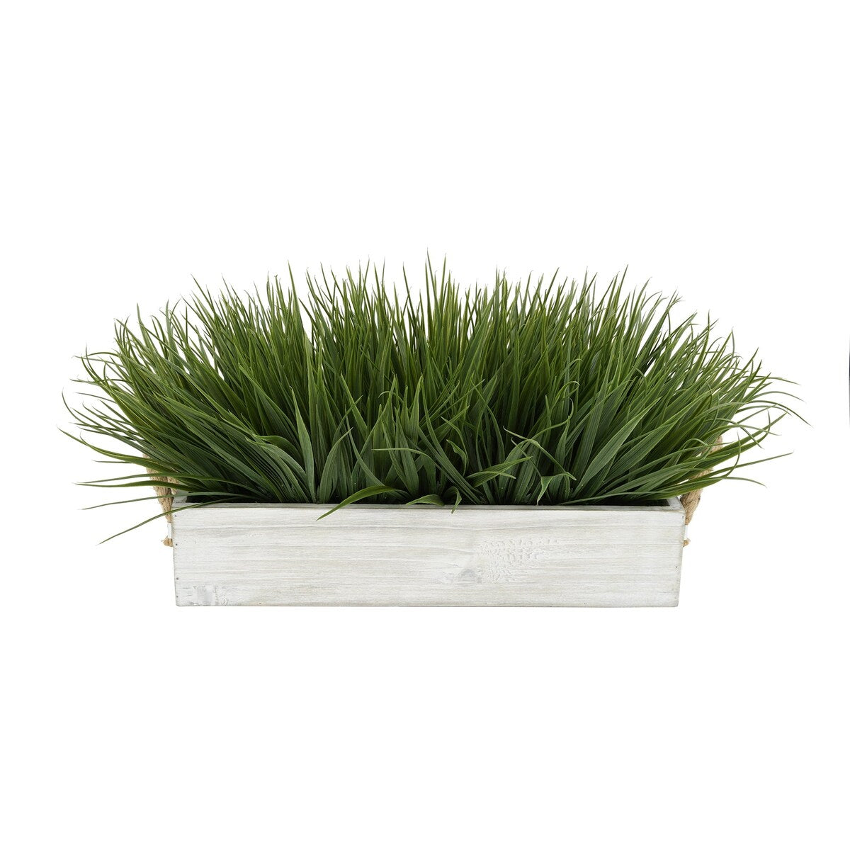 Faux Green Farm Grass in Large Washed Wood Trough with Rope Handles