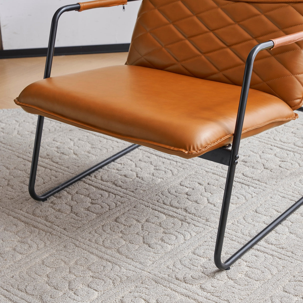 Faux Leather Accent Chair and Ottoman Combo for Living Spaces, Mid-Century Modern Leisure Chair
