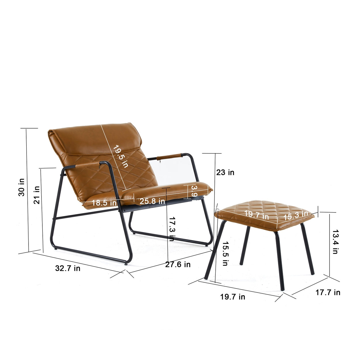 Faux Leather Accent Chair and Ottoman Combo for Living Spaces, Mid-Century Modern Leisure Chair