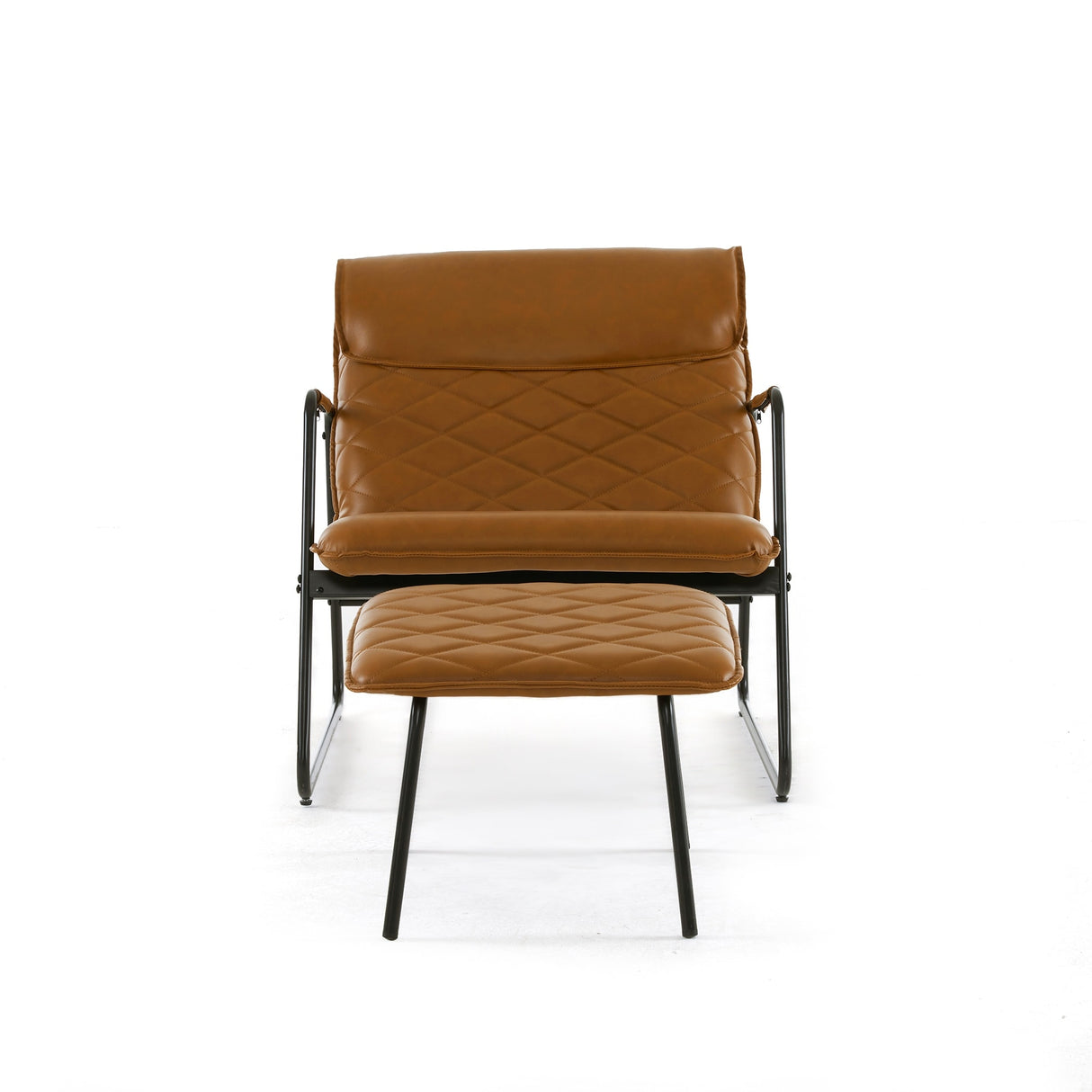 Faux Leather Accent Chair and Ottoman Combo for Living Spaces, Mid-Century Modern Leisure Chair