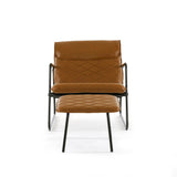 Faux Leather Accent Chair and Ottoman Combo for Living Spaces, Mid-Century Modern Leisure Chair