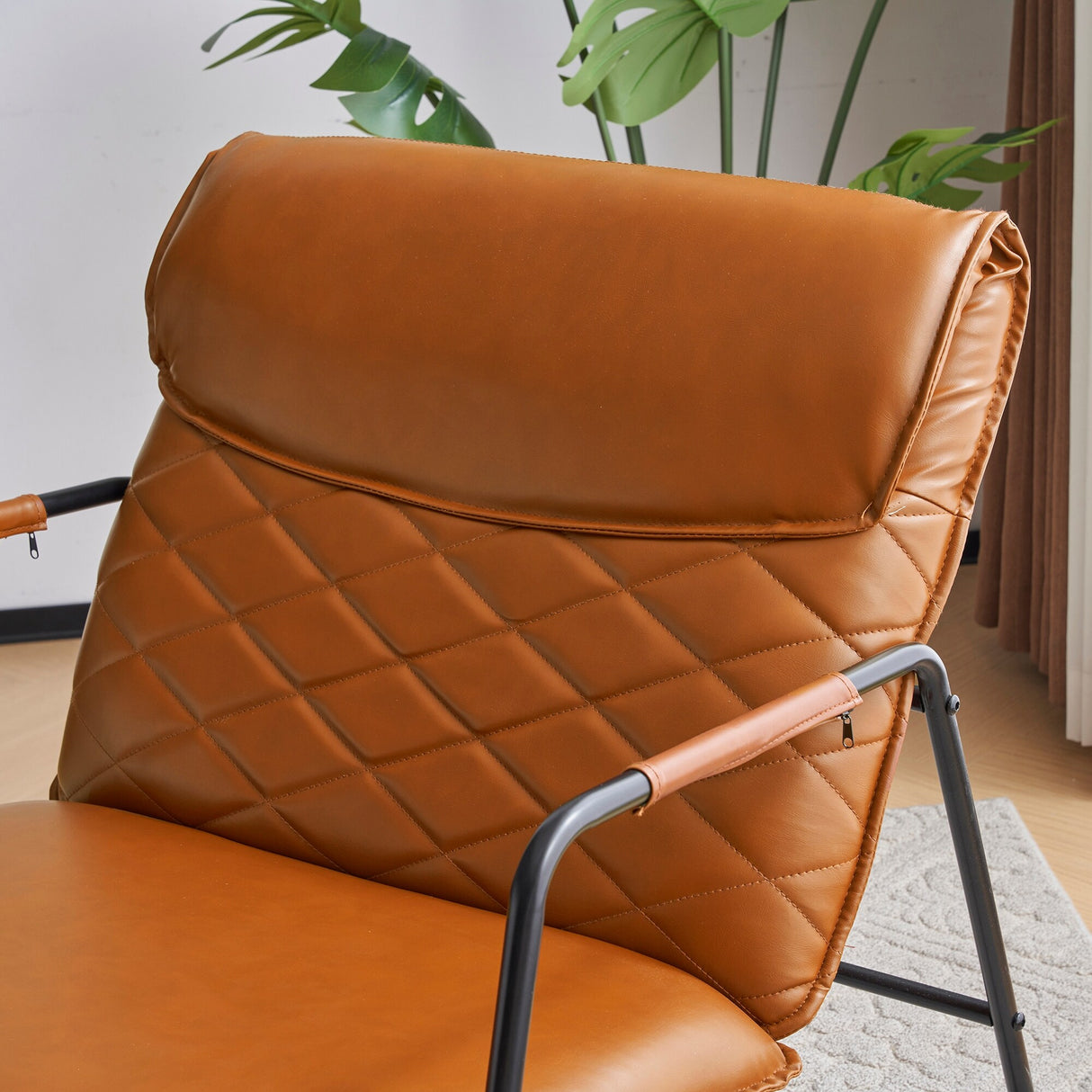 Faux Leather Accent Chair and Ottoman Combo for Living Spaces, Mid-Century Modern Leisure Chair