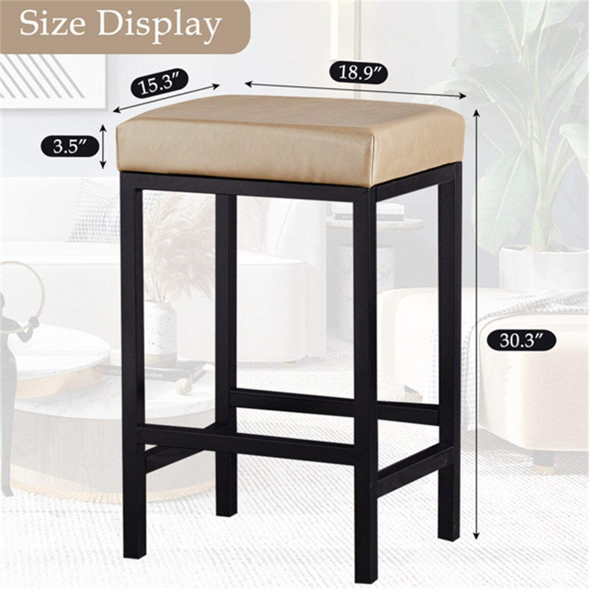 Faux Leather Bar Stools Metal Upholstered Counter Stool Set of 2