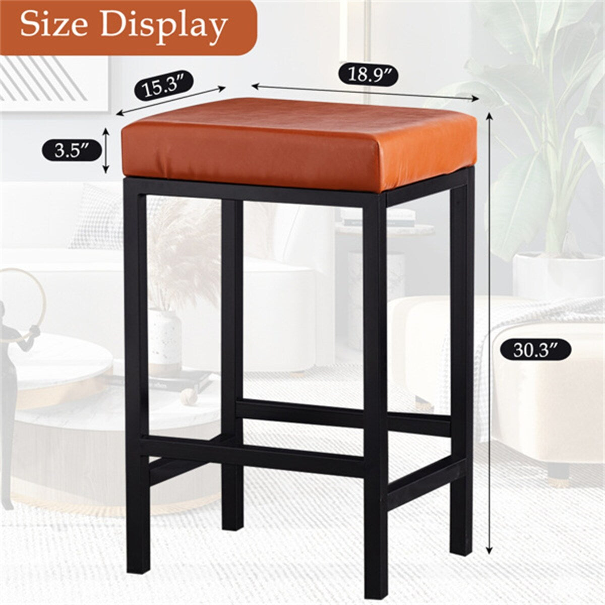 Faux Leather Bar Stools Metal Upholstered Counter Stool Set of 2