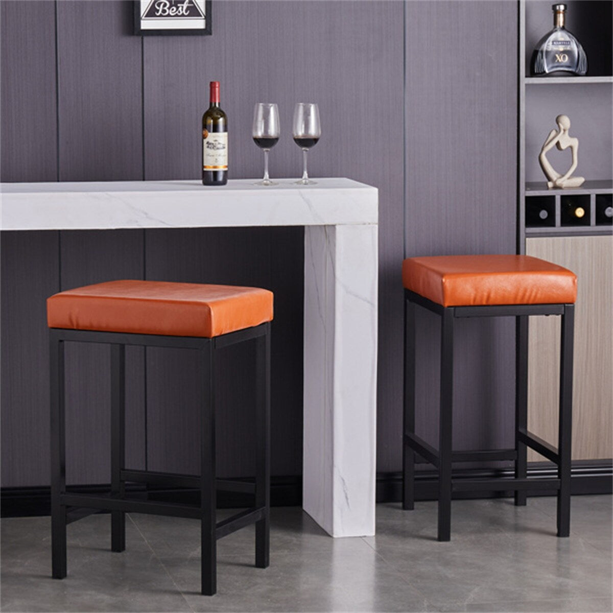 Faux Leather Bar Stools Metal Upholstered Counter Stool Set of 2