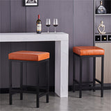 Faux Leather Bar Stools Metal Upholstered Counter Stool Set of 2