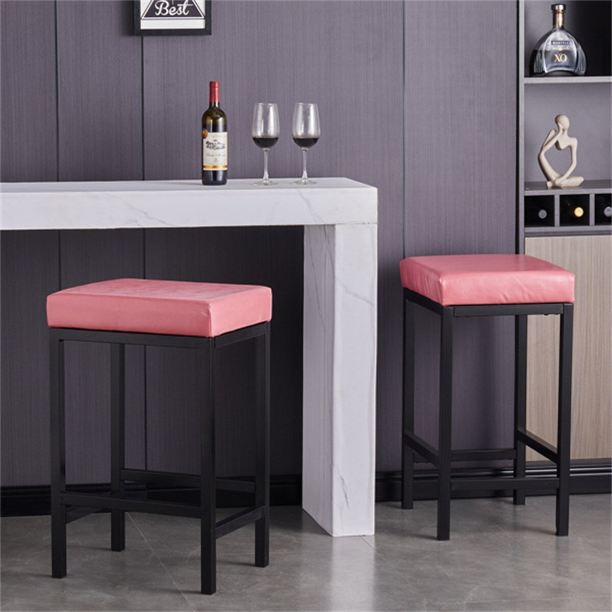 Faux Leather Bar Stools Metal Upholstered Counter Stool Set of 2