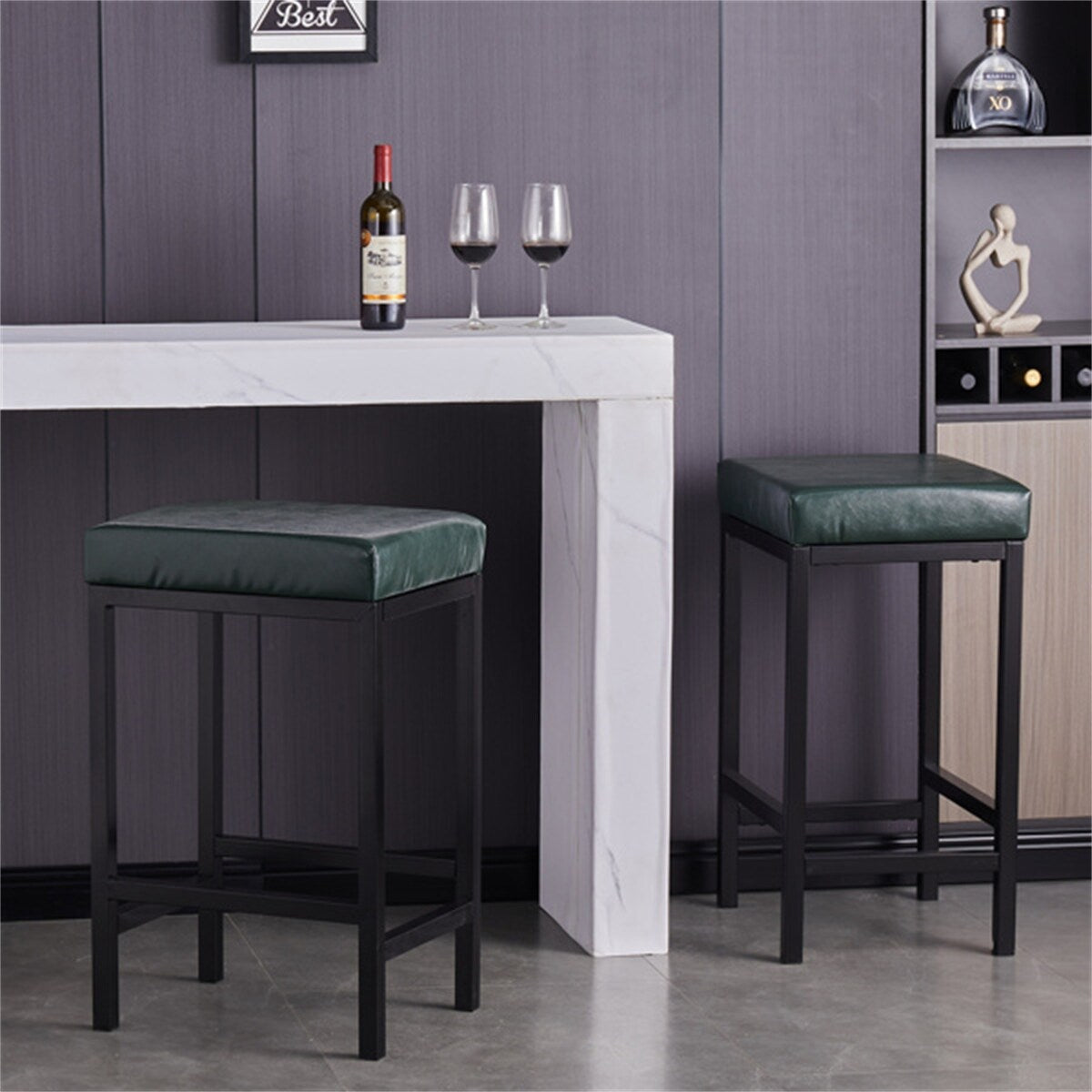 Faux Leather Bar Stools Metal Upholstered Counter Stool Set of 2