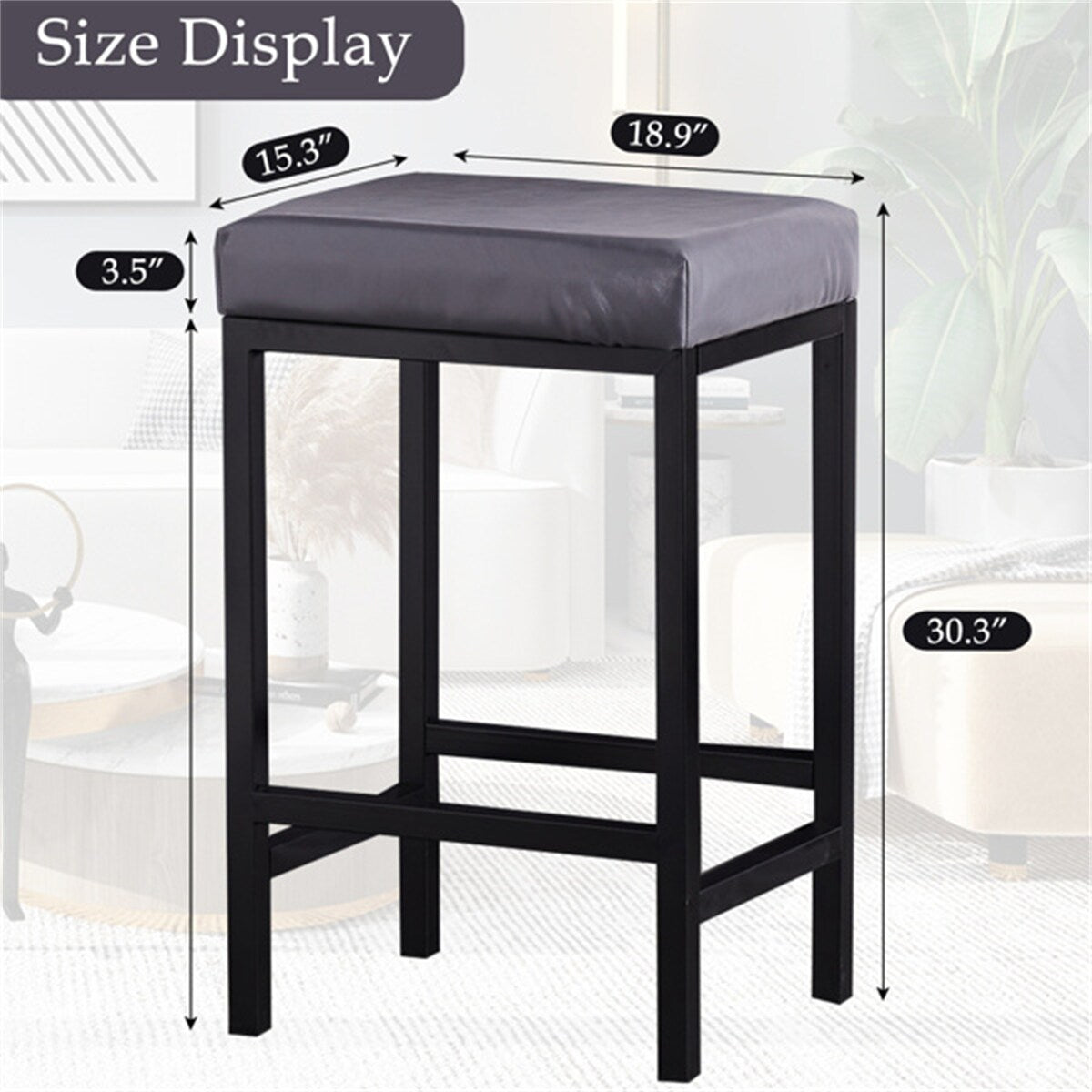 Faux Leather Bar Stools Metal Upholstered Counter Stool Set of 2